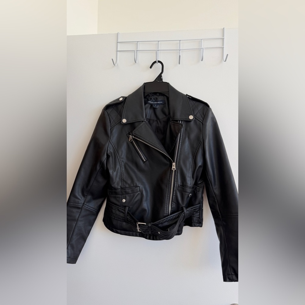 French Connection Black Leather Biker Jacket